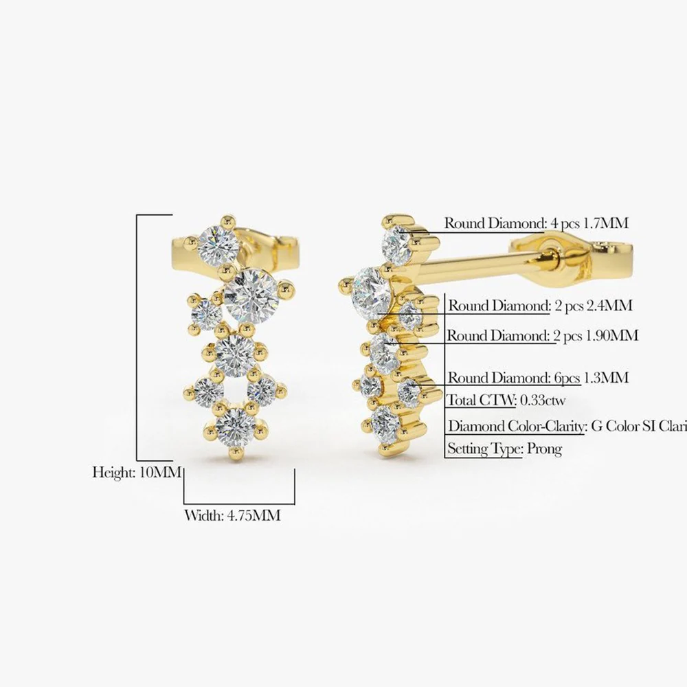 14K Gold Diamond Cluster Earrings - Image 3