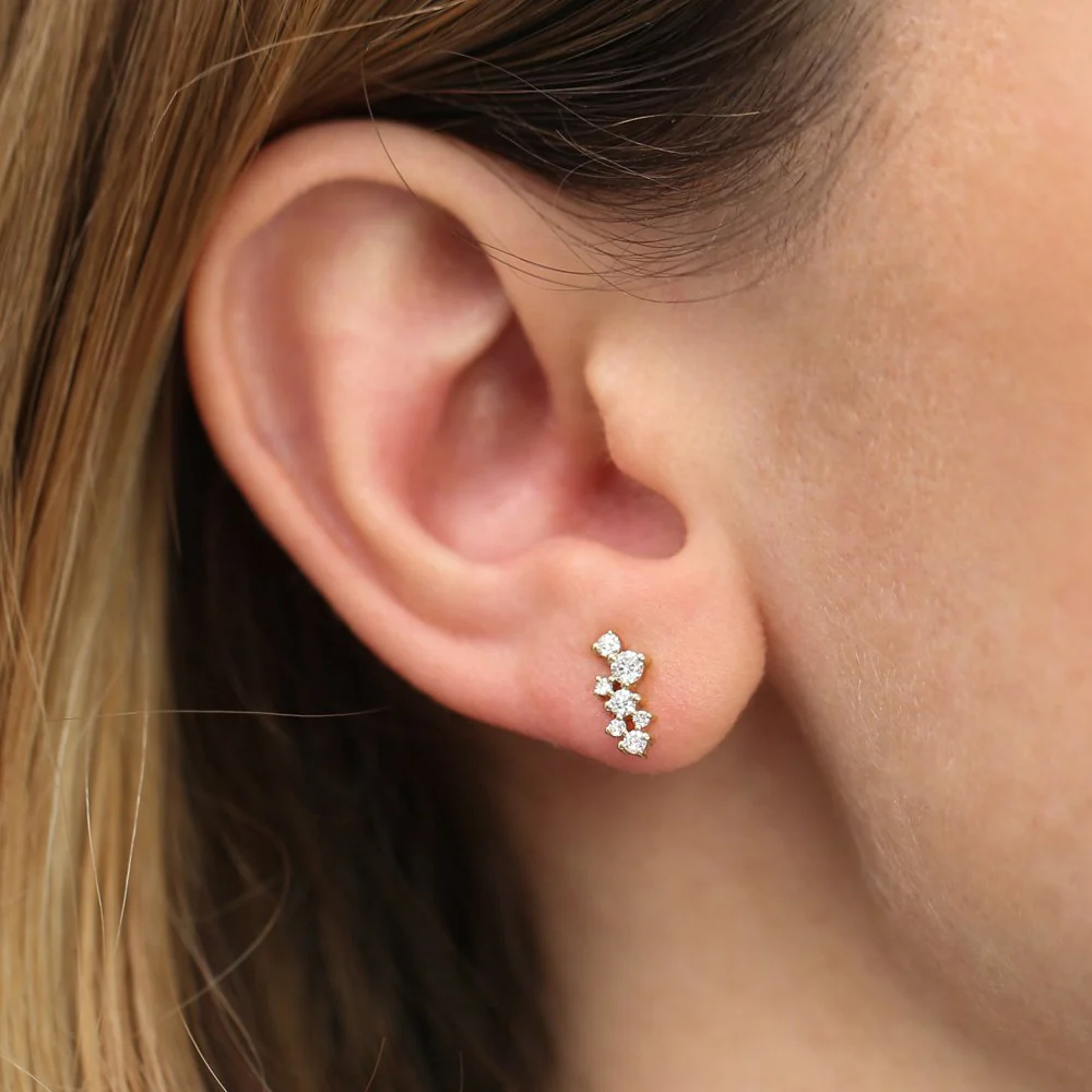 14K Gold Diamond Cluster Earrings - Image 4