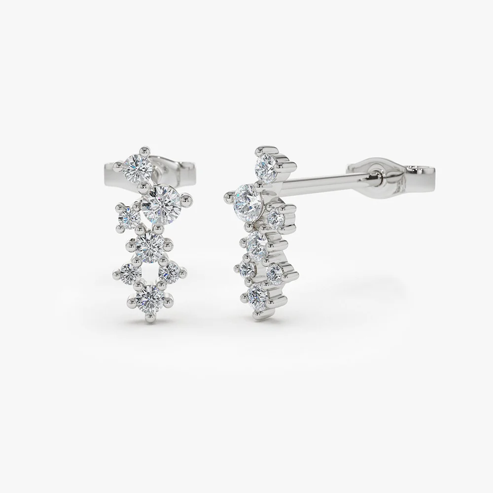 14K Gold Diamond Cluster Earrings - Image 7