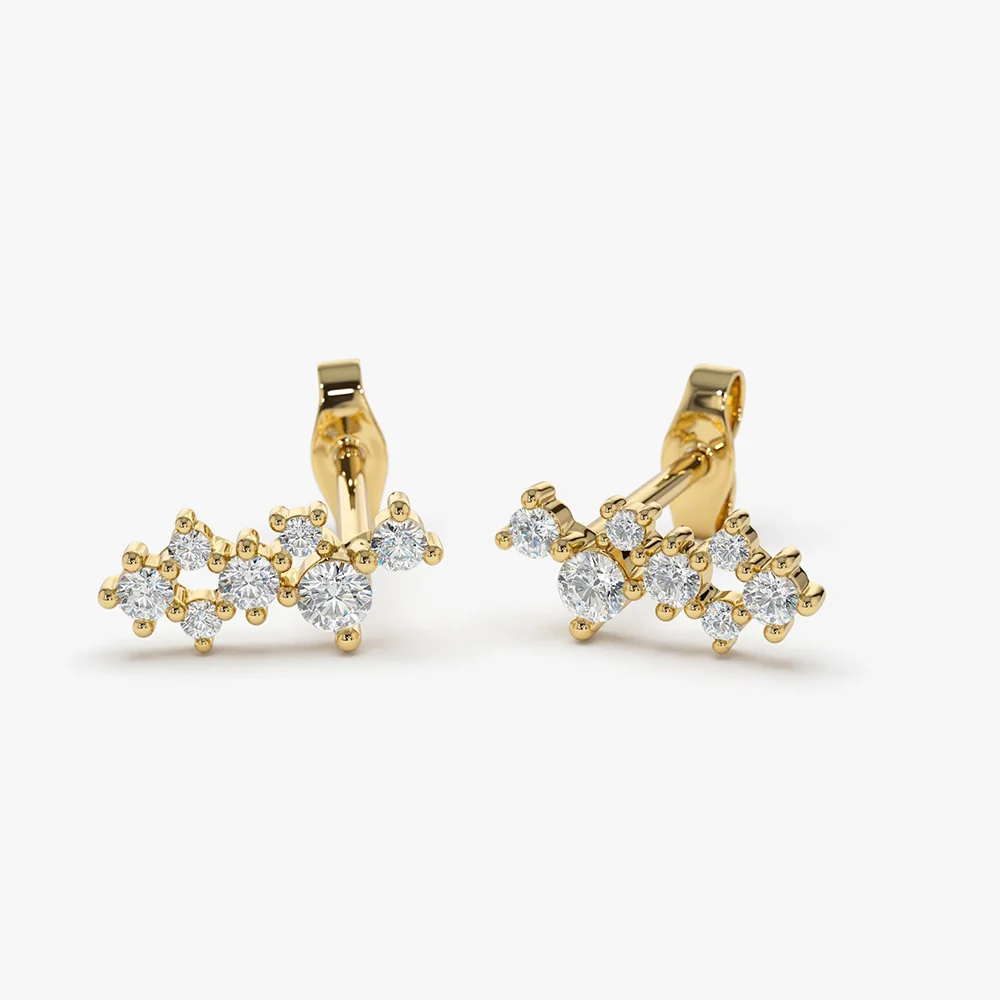 14K Gold Diamond Cluster Earrings - Image 8