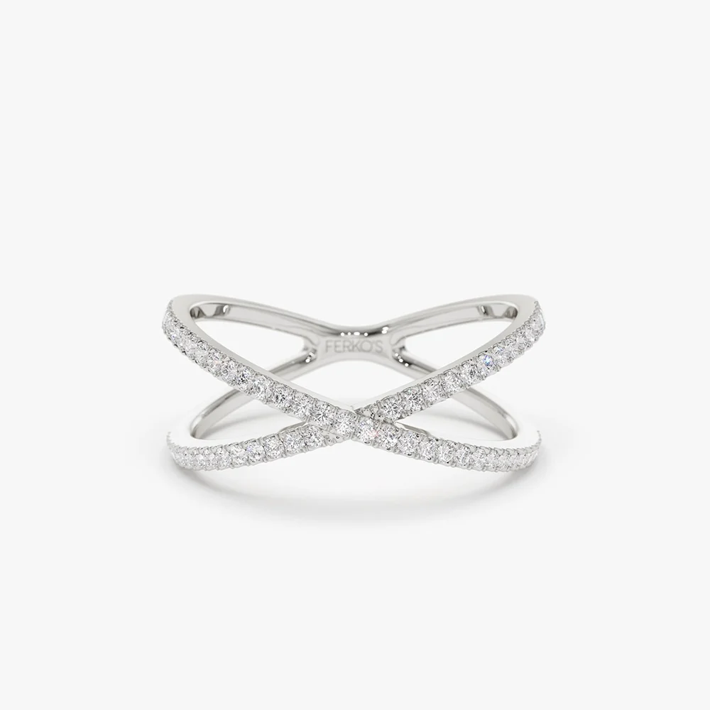14K Gold Diamond Criss Cross Pave Ring - Image 7