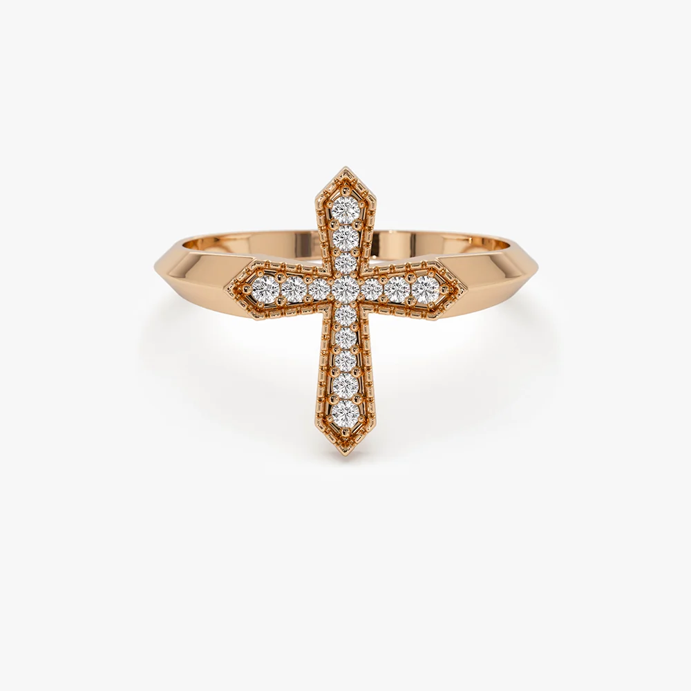 14k Diamond Cross Ring - Image 4