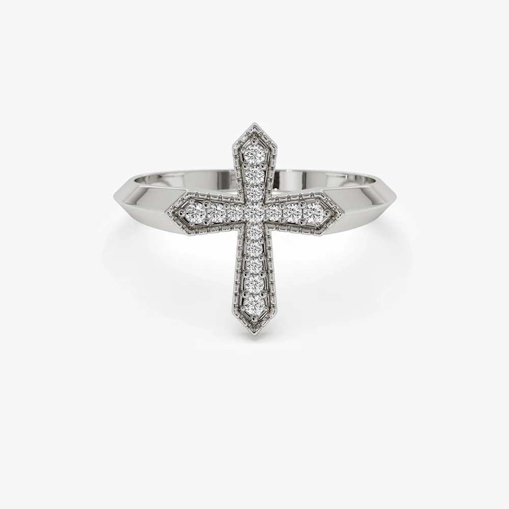 14k Diamond Cross Ring - Image 5