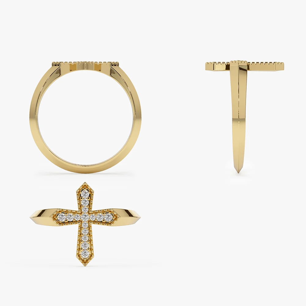 14k Diamond Cross Ring - Image 7