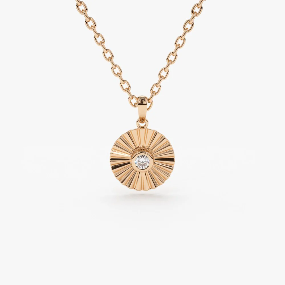14K Gold Diamond Disc Ray Necklace - Image 6