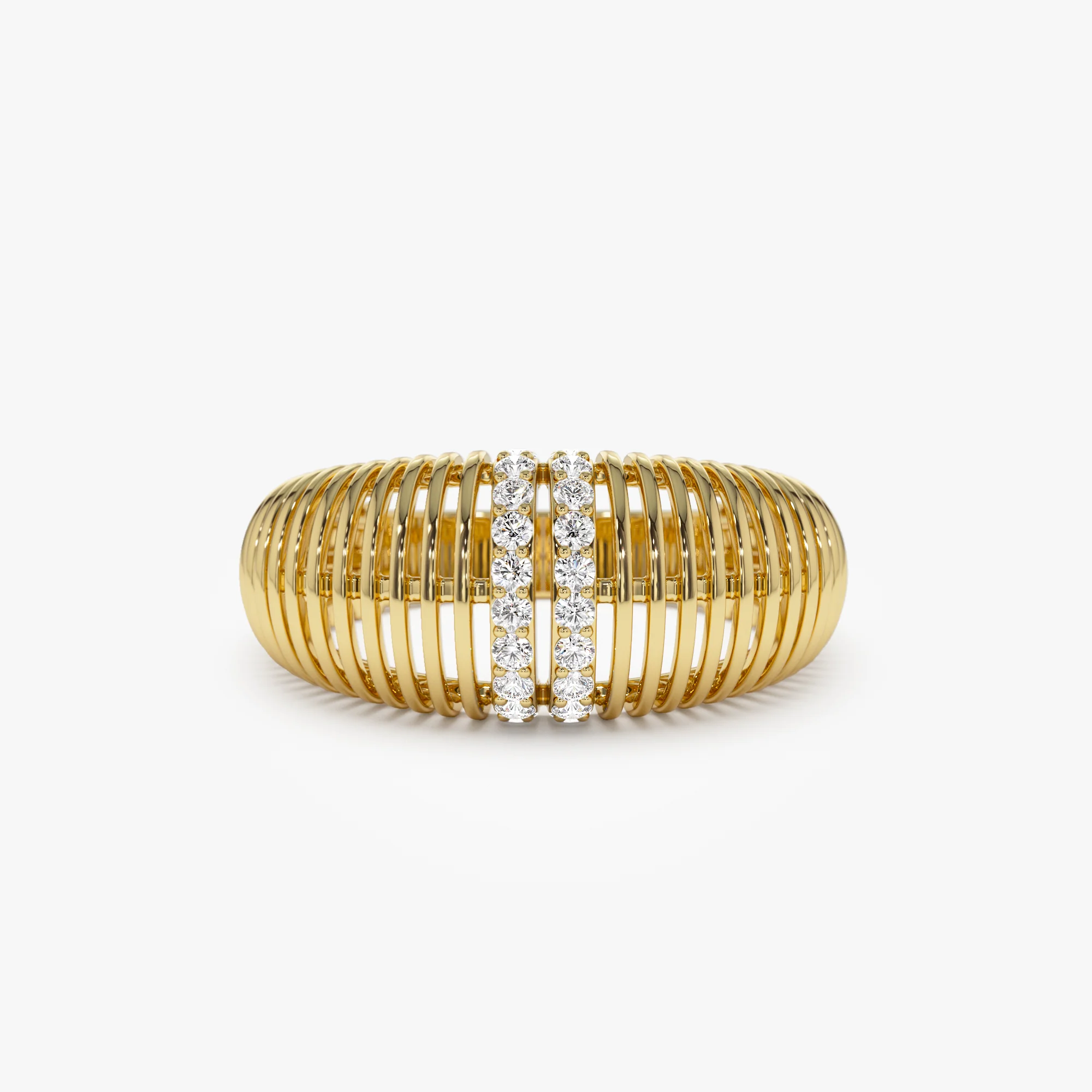 14K Diamond-Encrusted Ribbed Dome Statement Ring