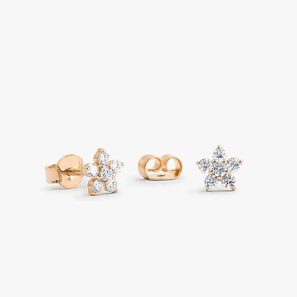 14K Gold Diamond Flower Earrings - Image 4