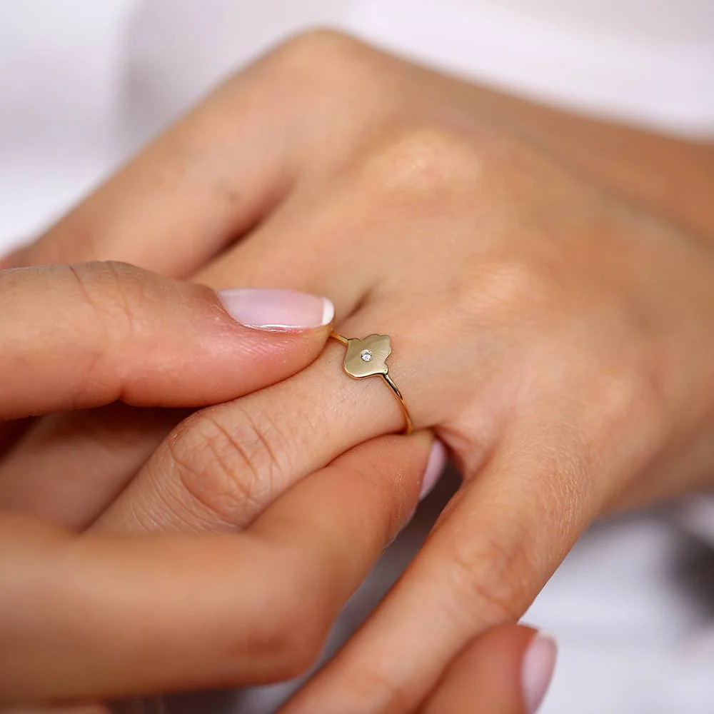 14K Gold Diamond Hamsa Ring - Image 5