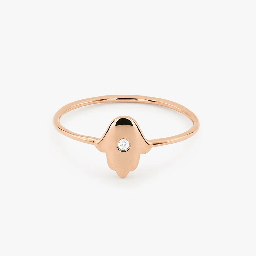 14K Gold Diamond Hamsa Ring - Image 6