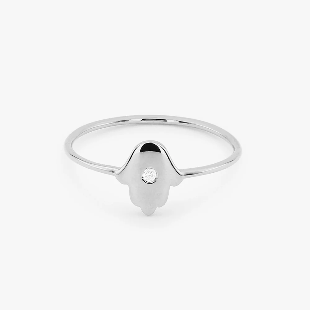 14K Gold Diamond Hamsa Ring - Image 7