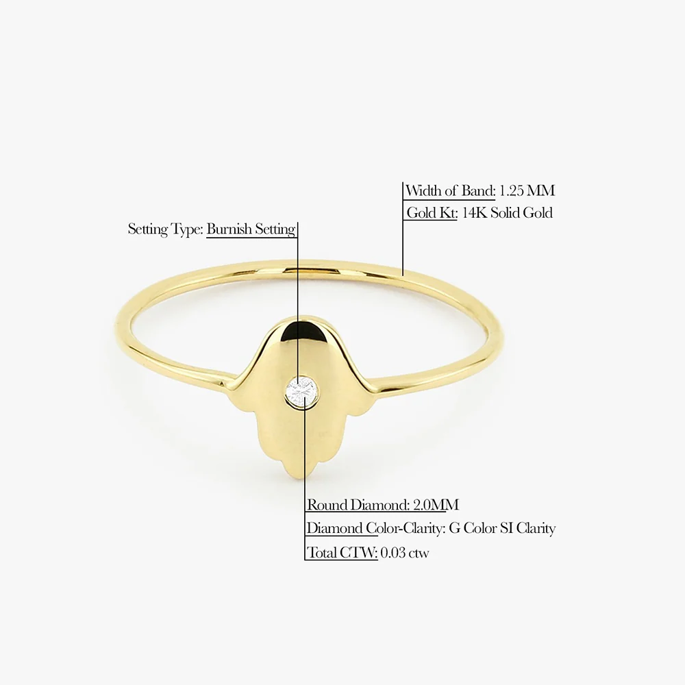 14K Gold Diamond Hamsa Ring - Image 8
