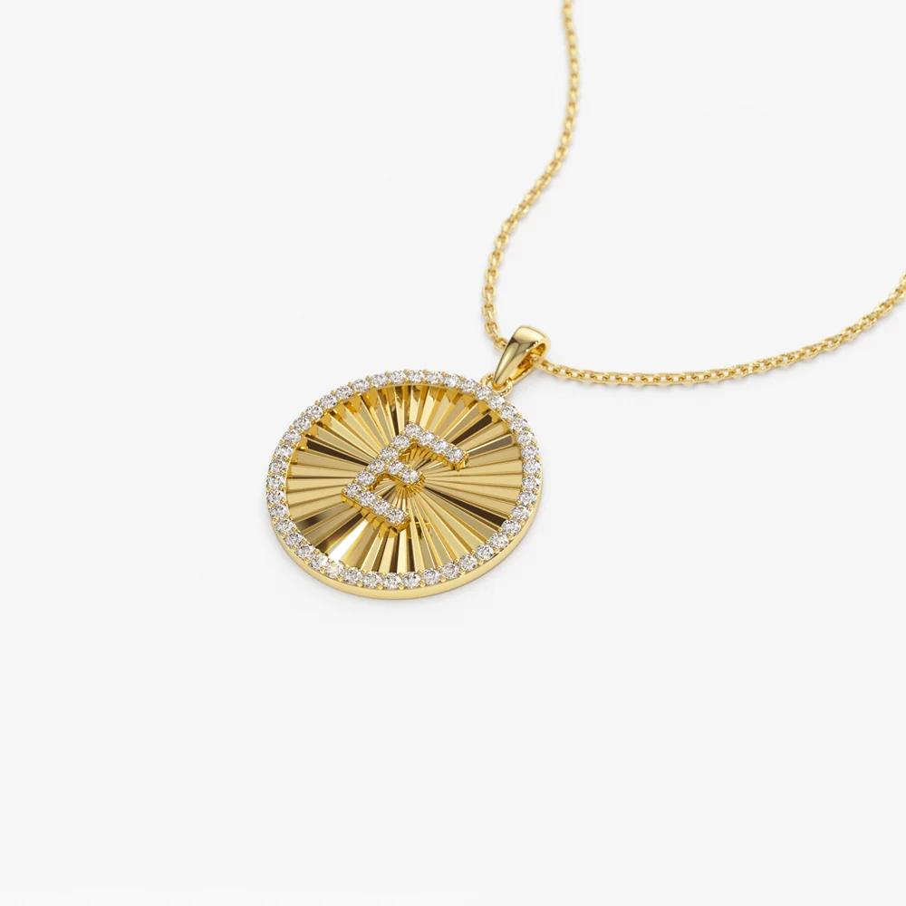 14k Diamond Initial Ballerina Disc Necklace - Image 8