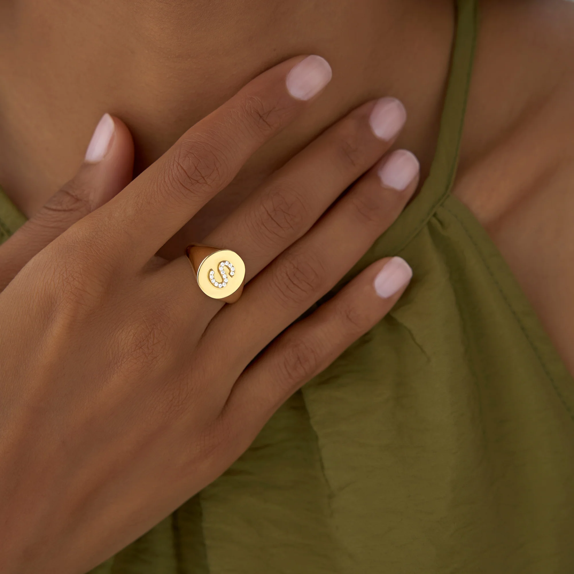 14K Diamond Letter Signet Ring - Image 2
