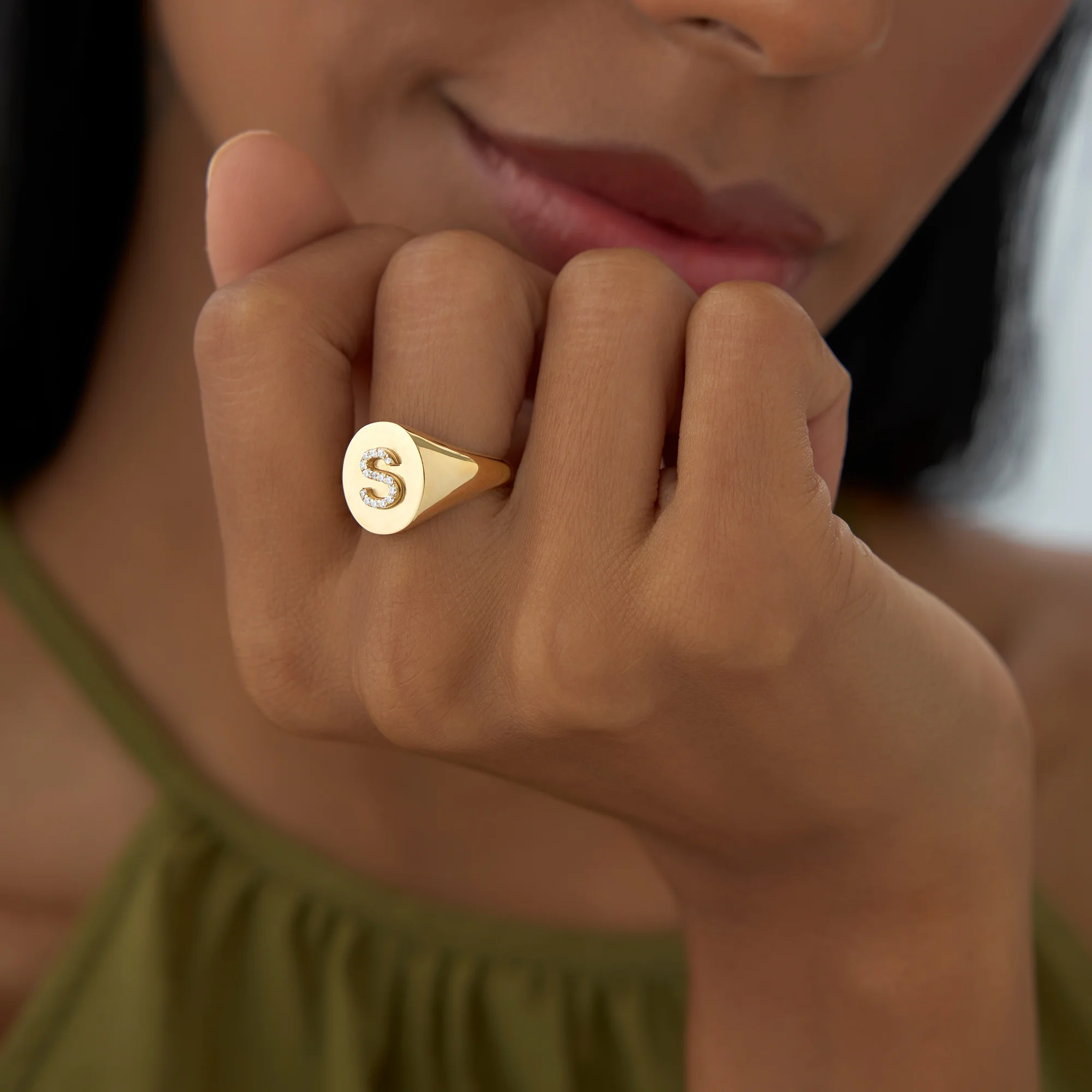 14K Diamond Letter Signet Ring - Image 3