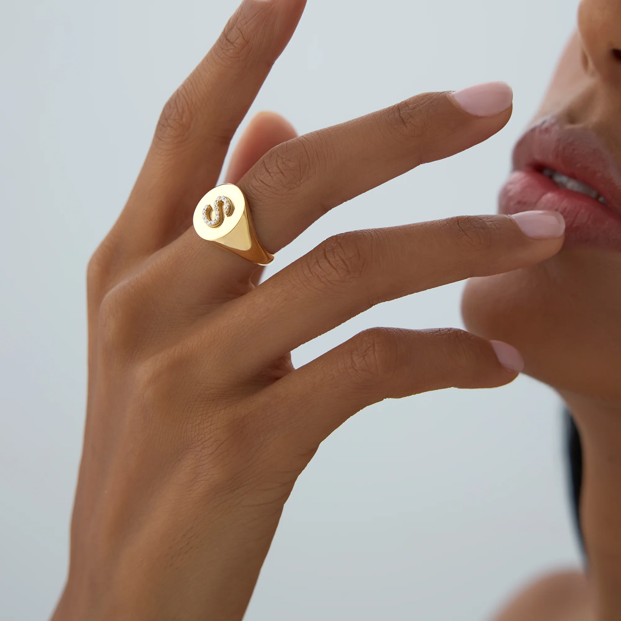 14K Diamond Letter Signet Ring - Image 4