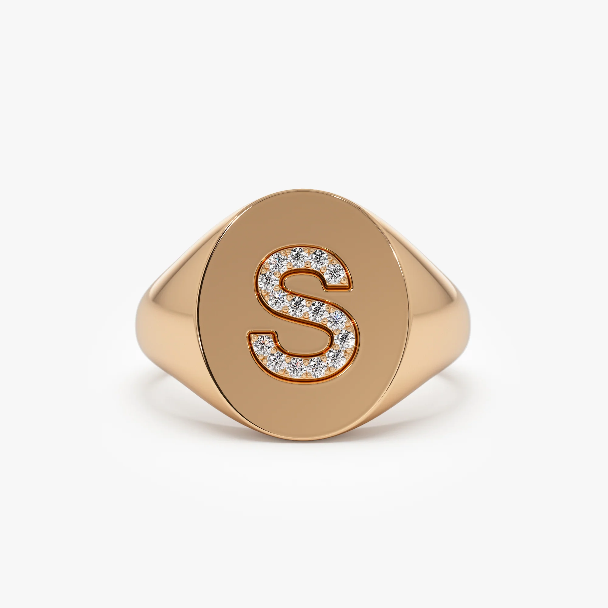 14K Diamond Letter Signet Ring - Image 5