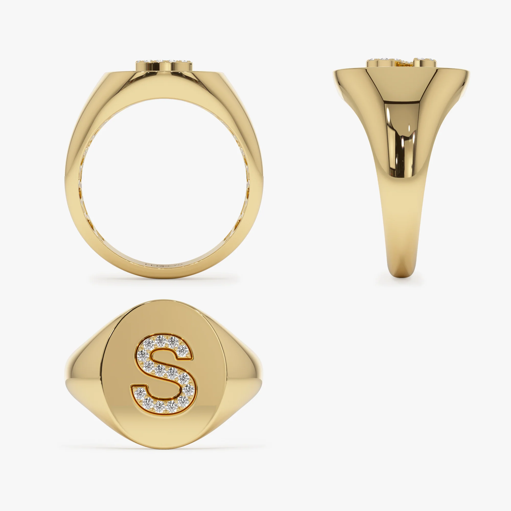 14K Diamond Letter Signet Ring - Image 8