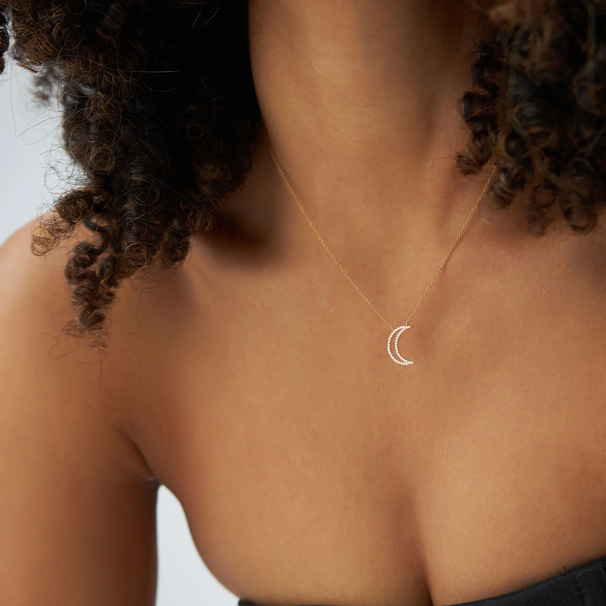 14K Diamond Moon Outline Necklace - Image 2