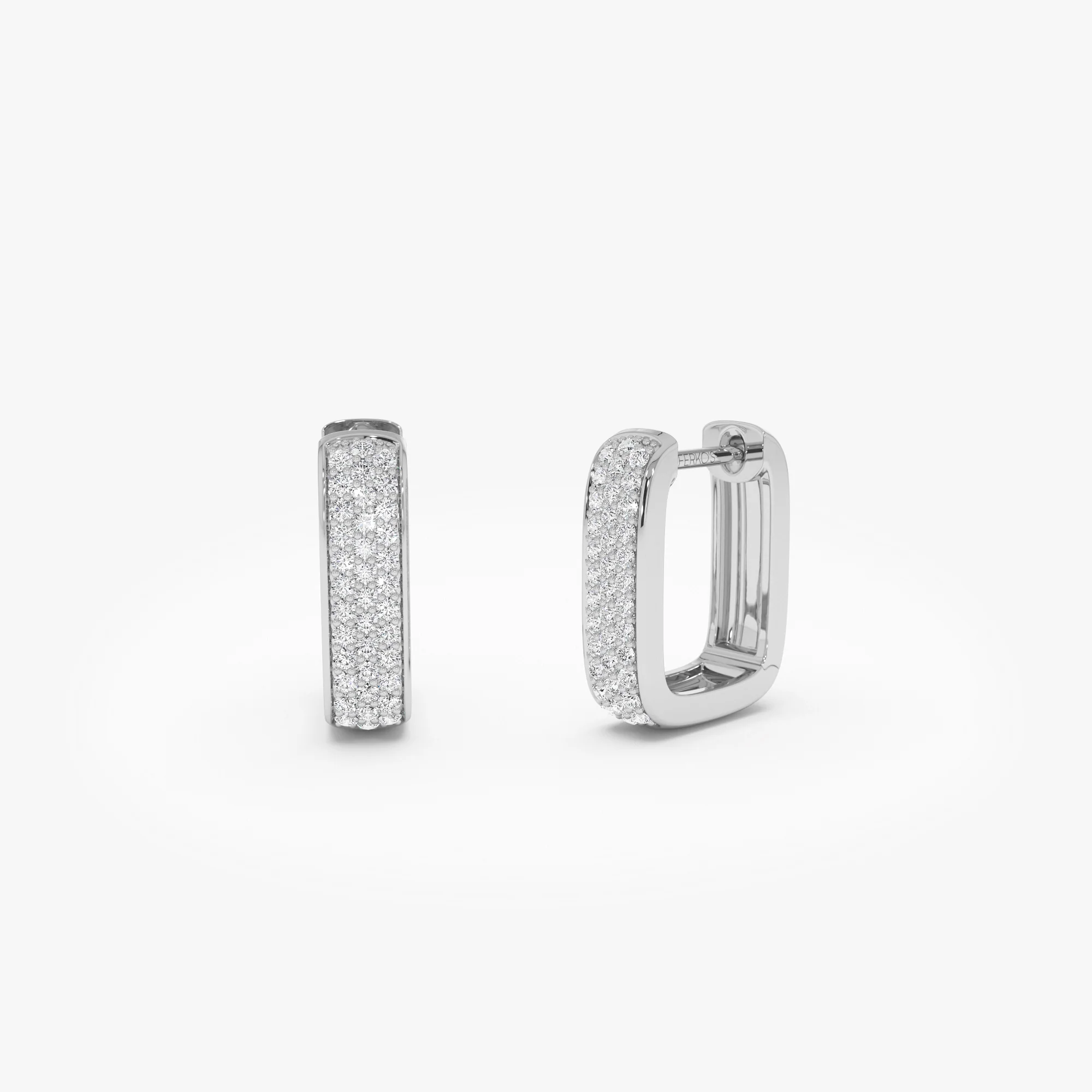 14k Diamond Pave Huggie Earrings Square Gold Hoops - Image 8