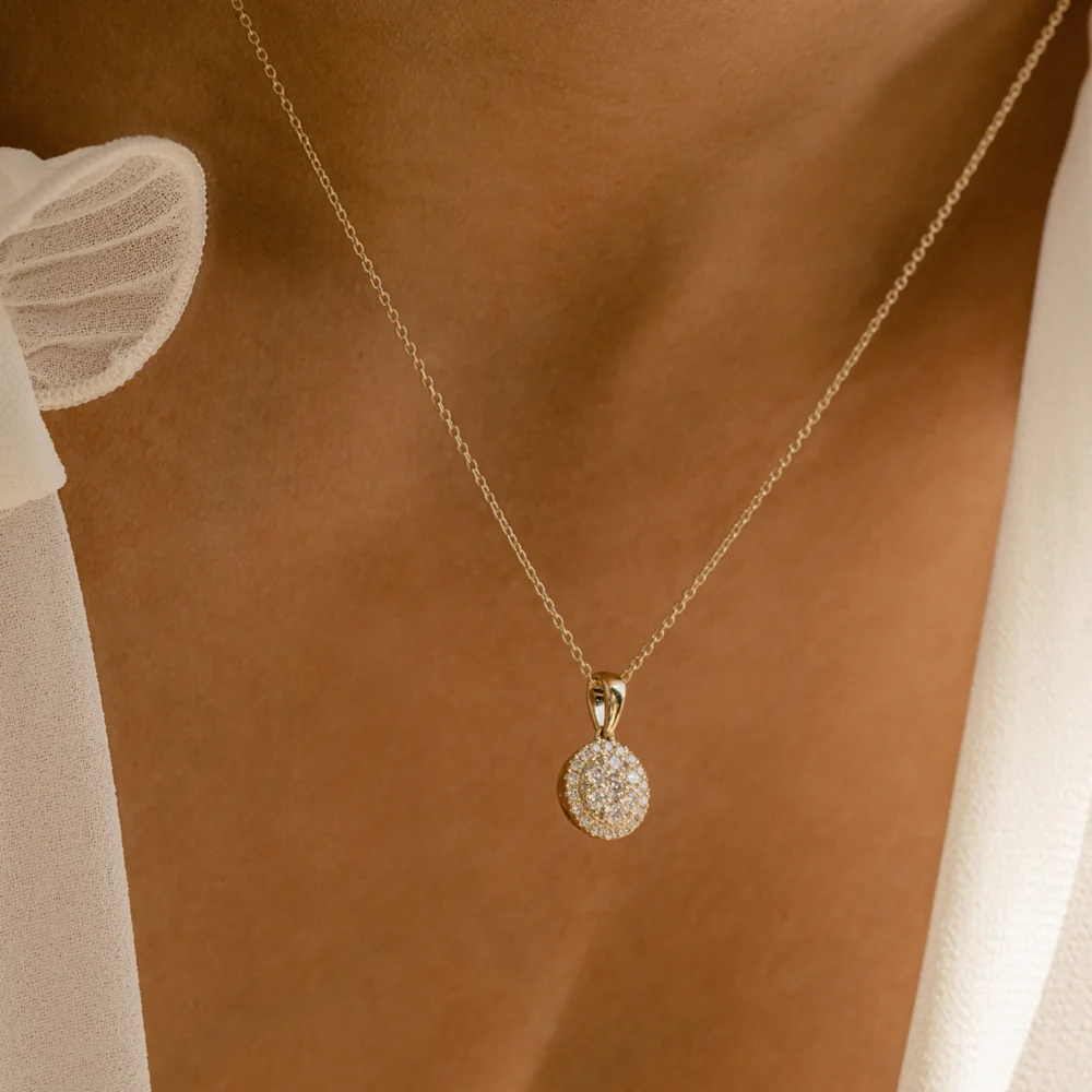 14k Diamond Round Illusion Cluster Necklace - Image 5