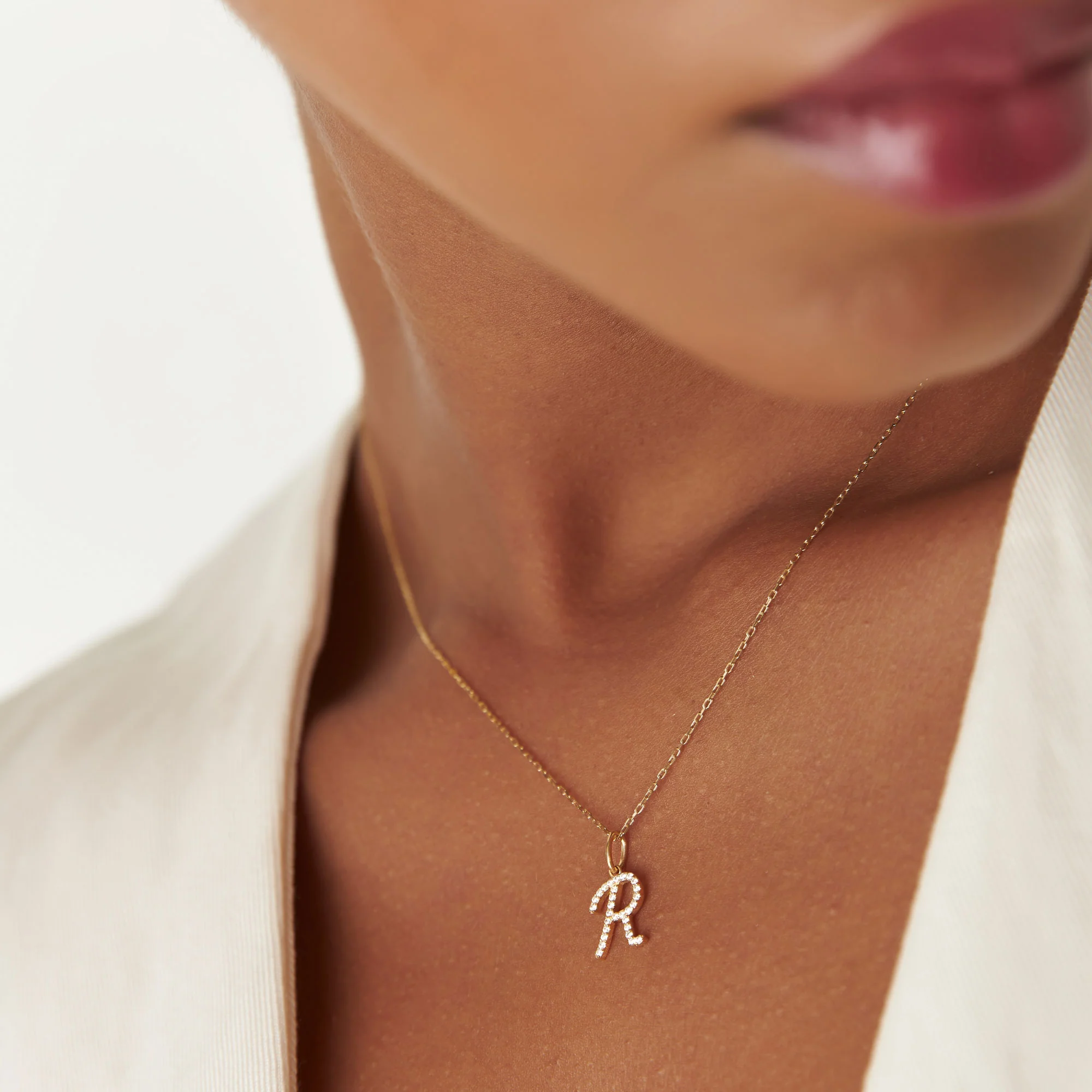 14k Diamond Script Initial Necklace - Image 2