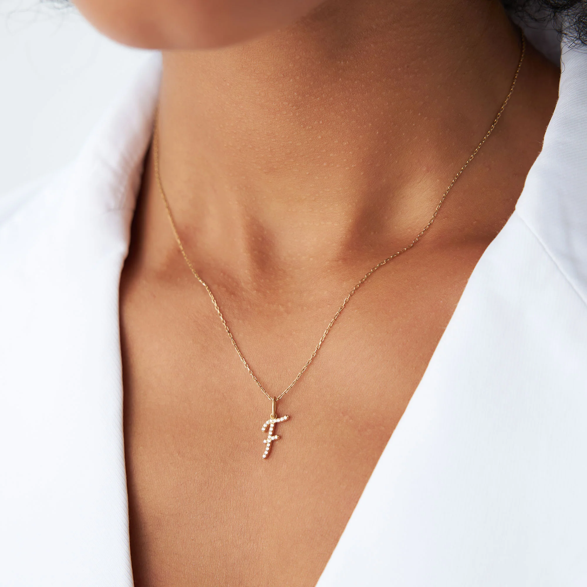 14k Diamond Script Initial Necklace - Image 4