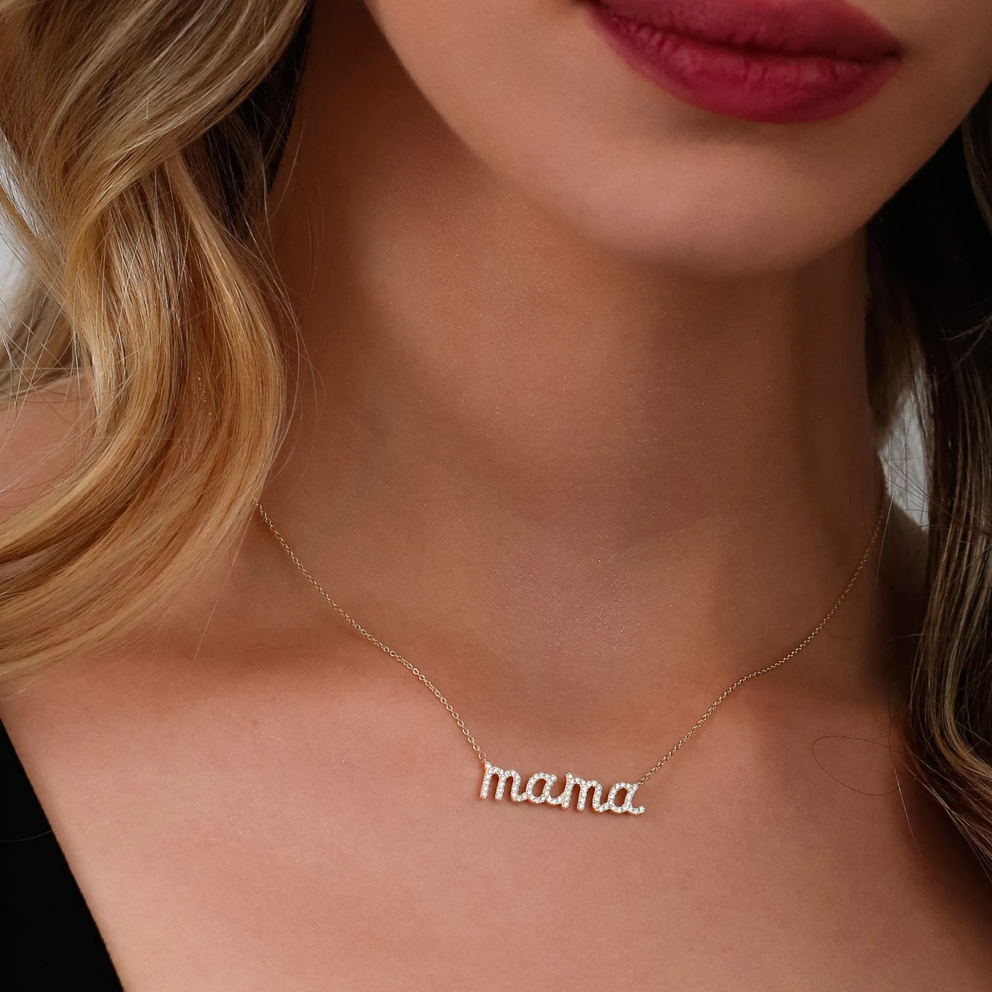 14k Diamond Script Mama Necklace - Image 3