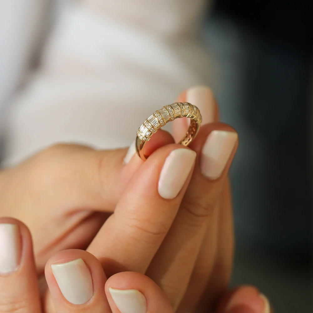 14k Dome Baguette Diamond Women's Anniversary Ring - Image 5
