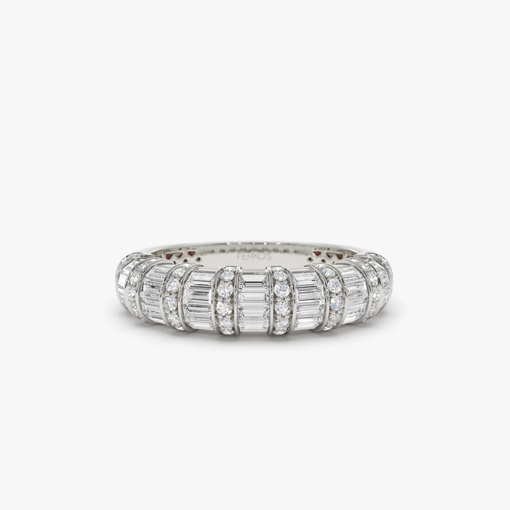 14k Dome Baguette Diamond Women's Anniversary Ring - Image 7