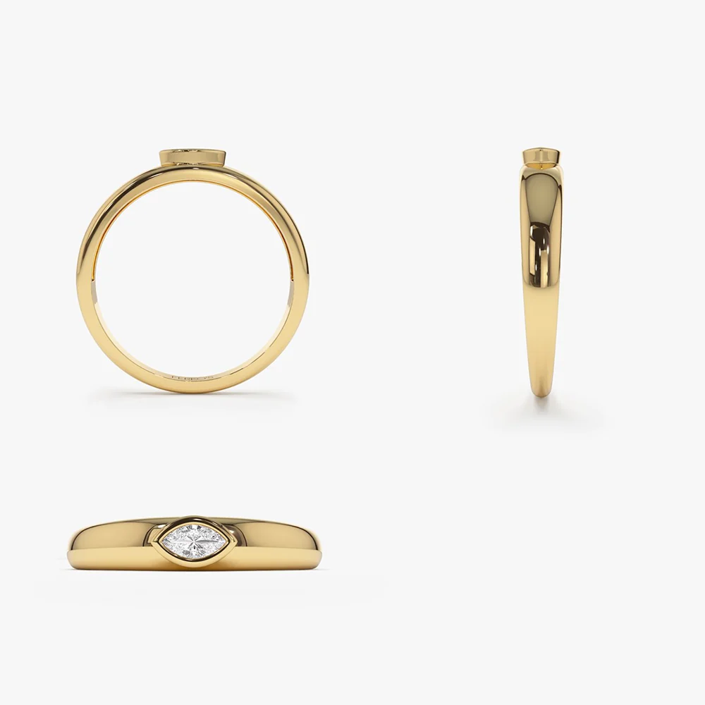 14k Dome Bezel Setting Marquise Diamond Solitaire Ring - Image 9
