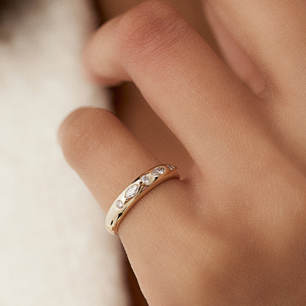 14k Dome Marquise and Round Diamonds Flush Setting Ring - Image 2