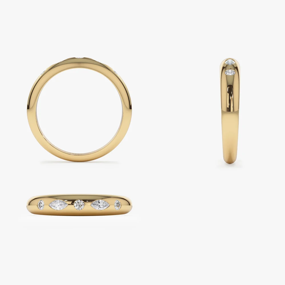 14k Dome Marquise and Round Diamonds Flush Setting Ring - Image 7
