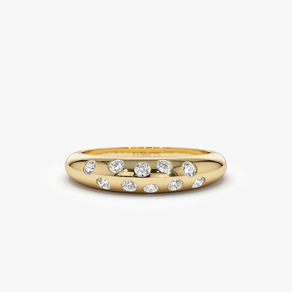 14k Dome Zig Zag Flush Diamond Ring