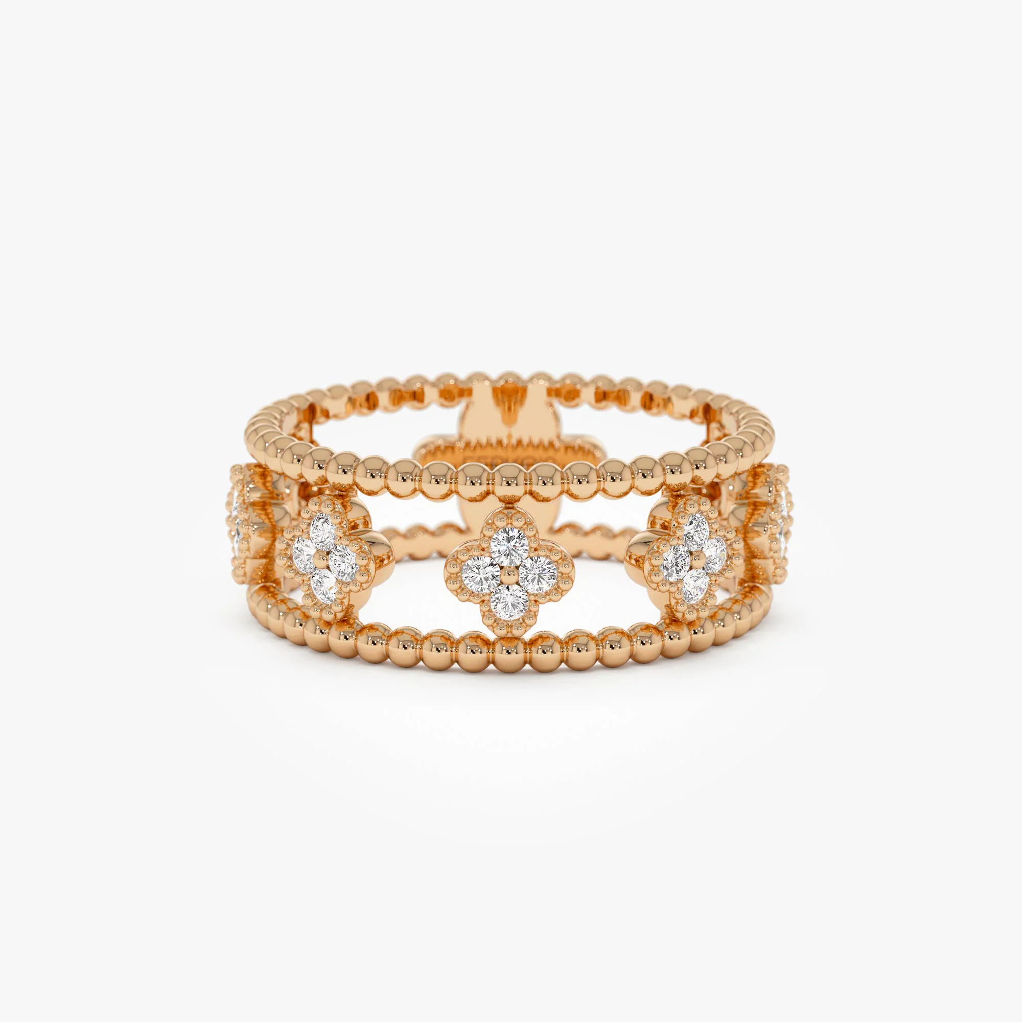 14k Double Band Diamond Clover Ring - Image 7