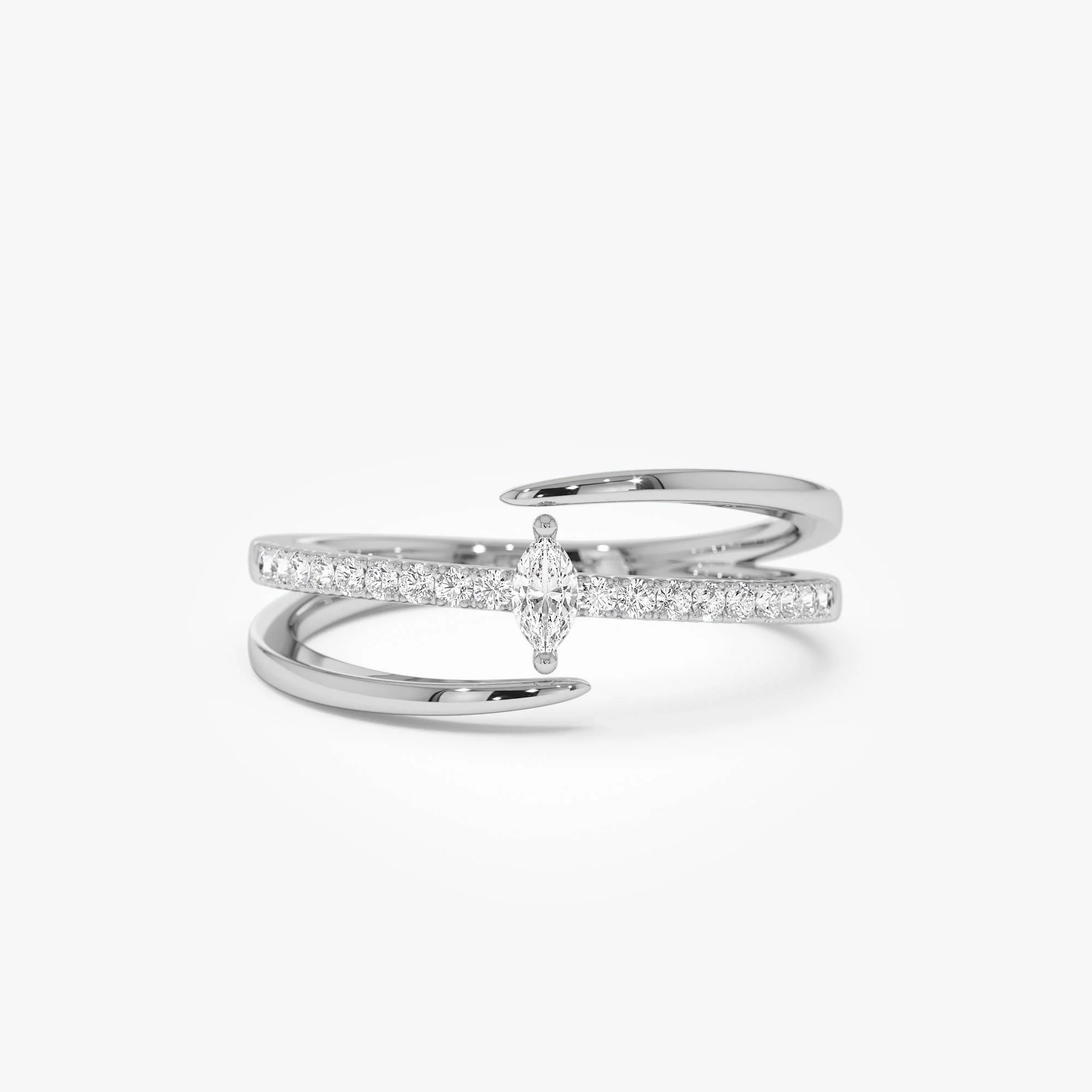 14K Double Band Marquise Diamond Ring with Pavé Accents - Image 7