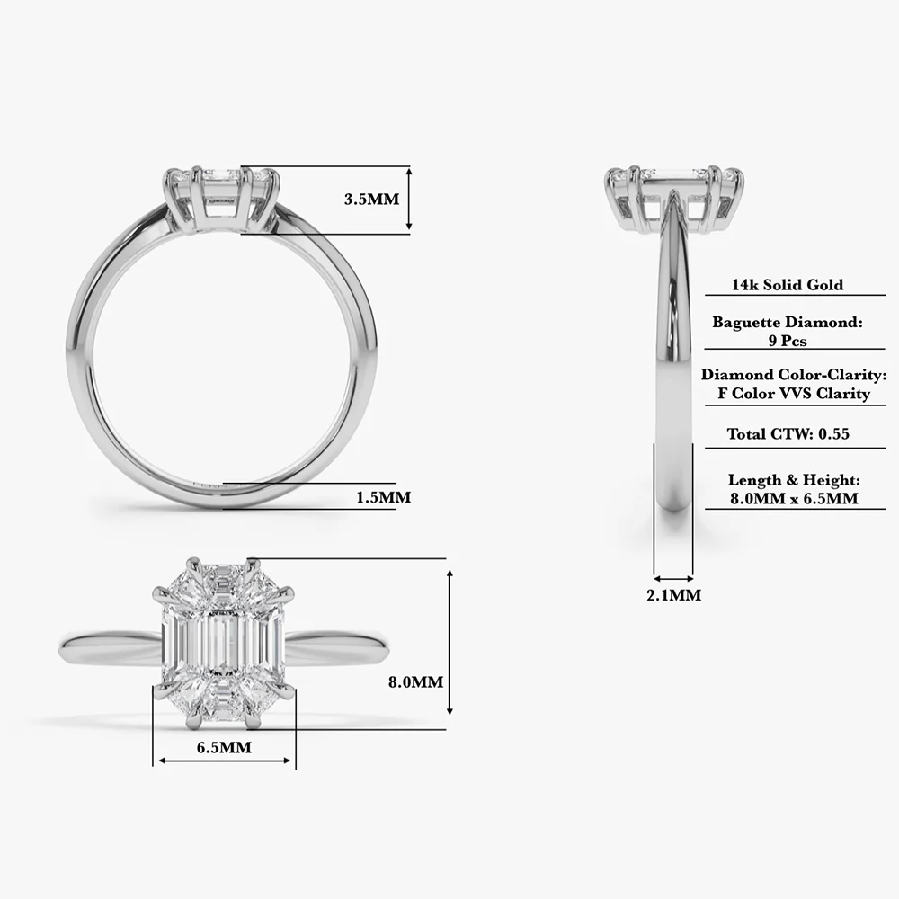 14k Double Claw Step Cut Illusion Solitaire Engagement Ring - Image 5