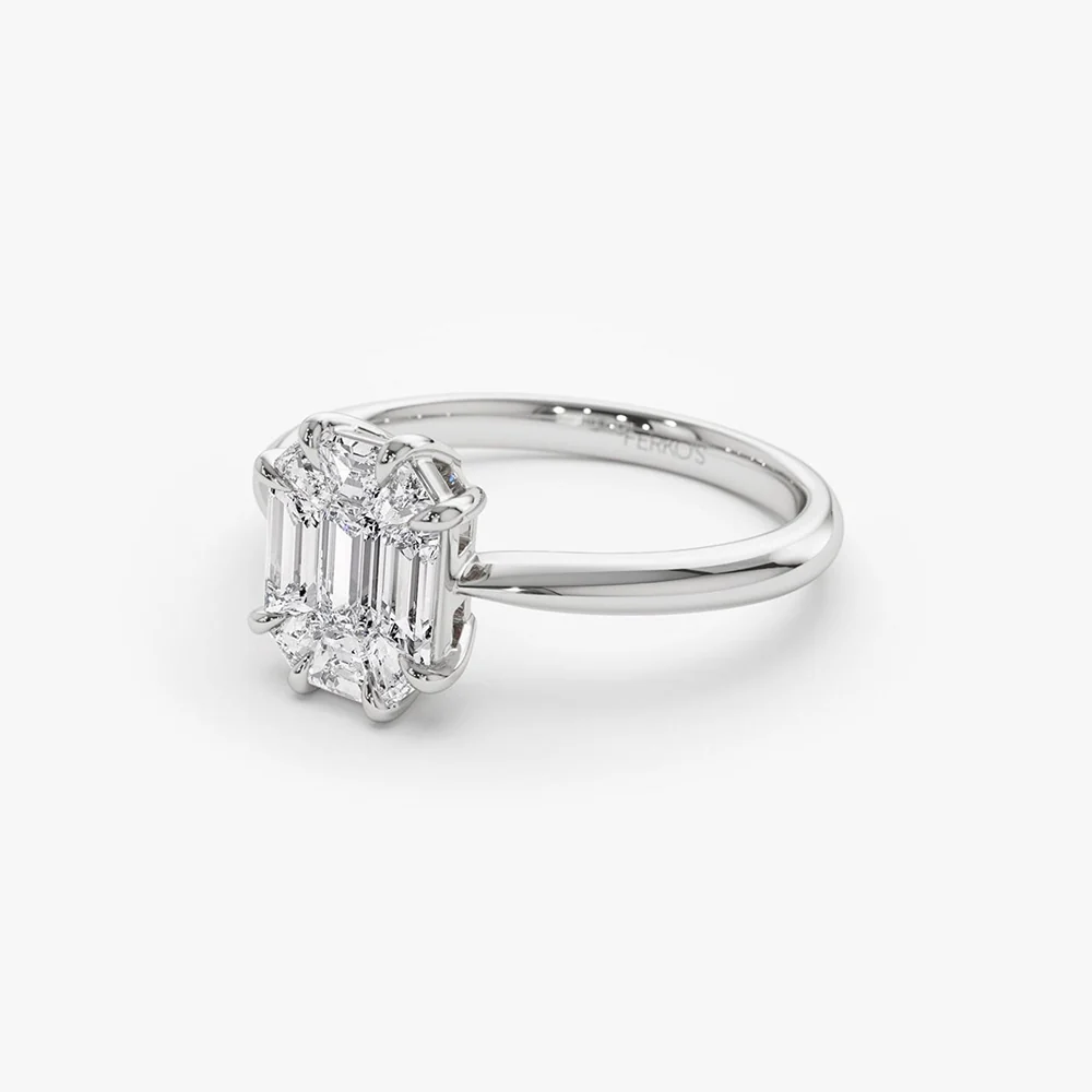 14k Double Claw Step Cut Illusion Solitaire Engagement Ring - Image 8