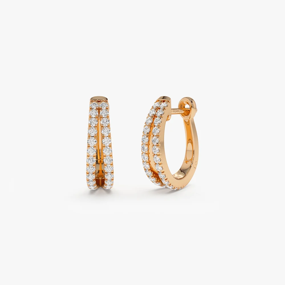 14k Double Hoop Diamond Earrings - Image 4