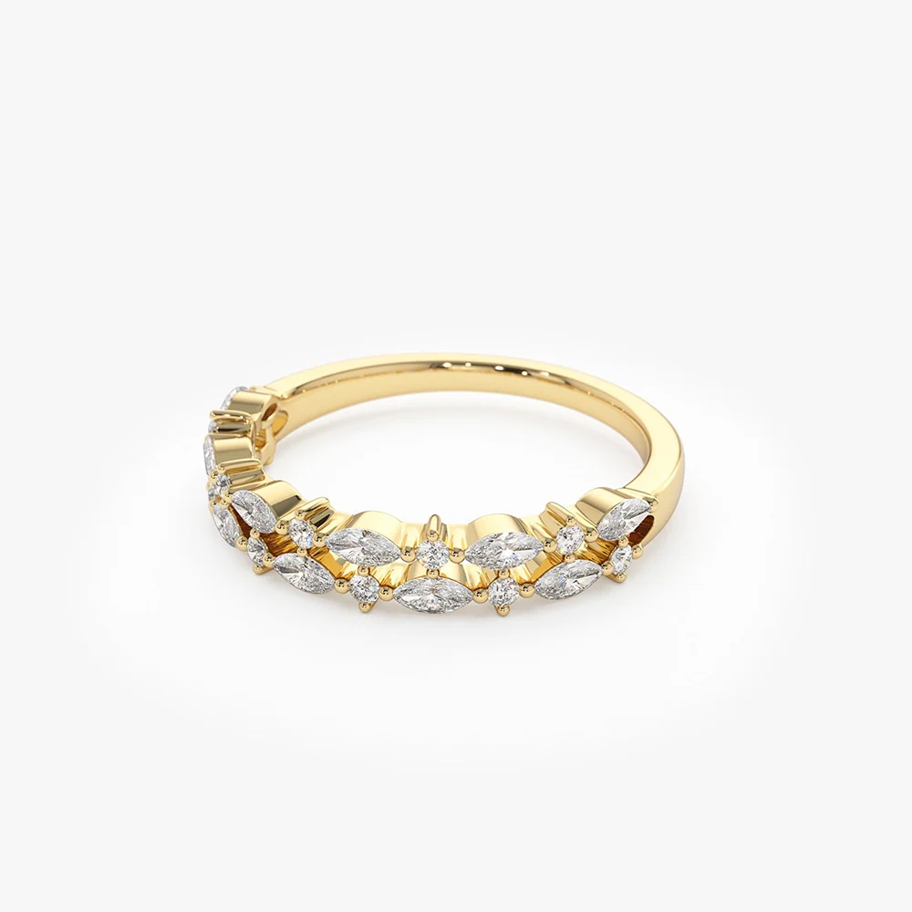 14k Double Row Alternating Marquise Round Diamond Ring - Image 10