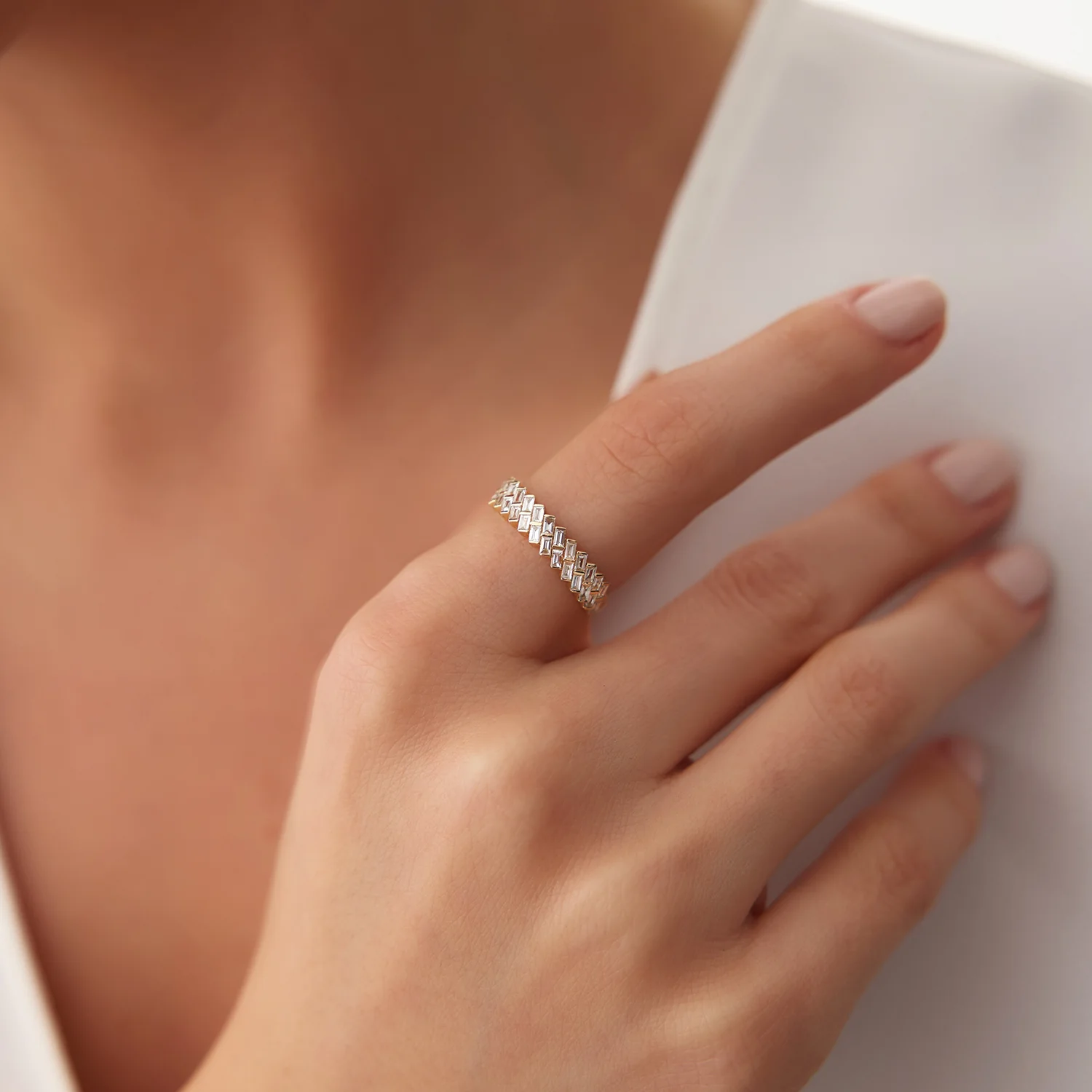 14k Double Row Diagonal Baguette Ring - Image 4
