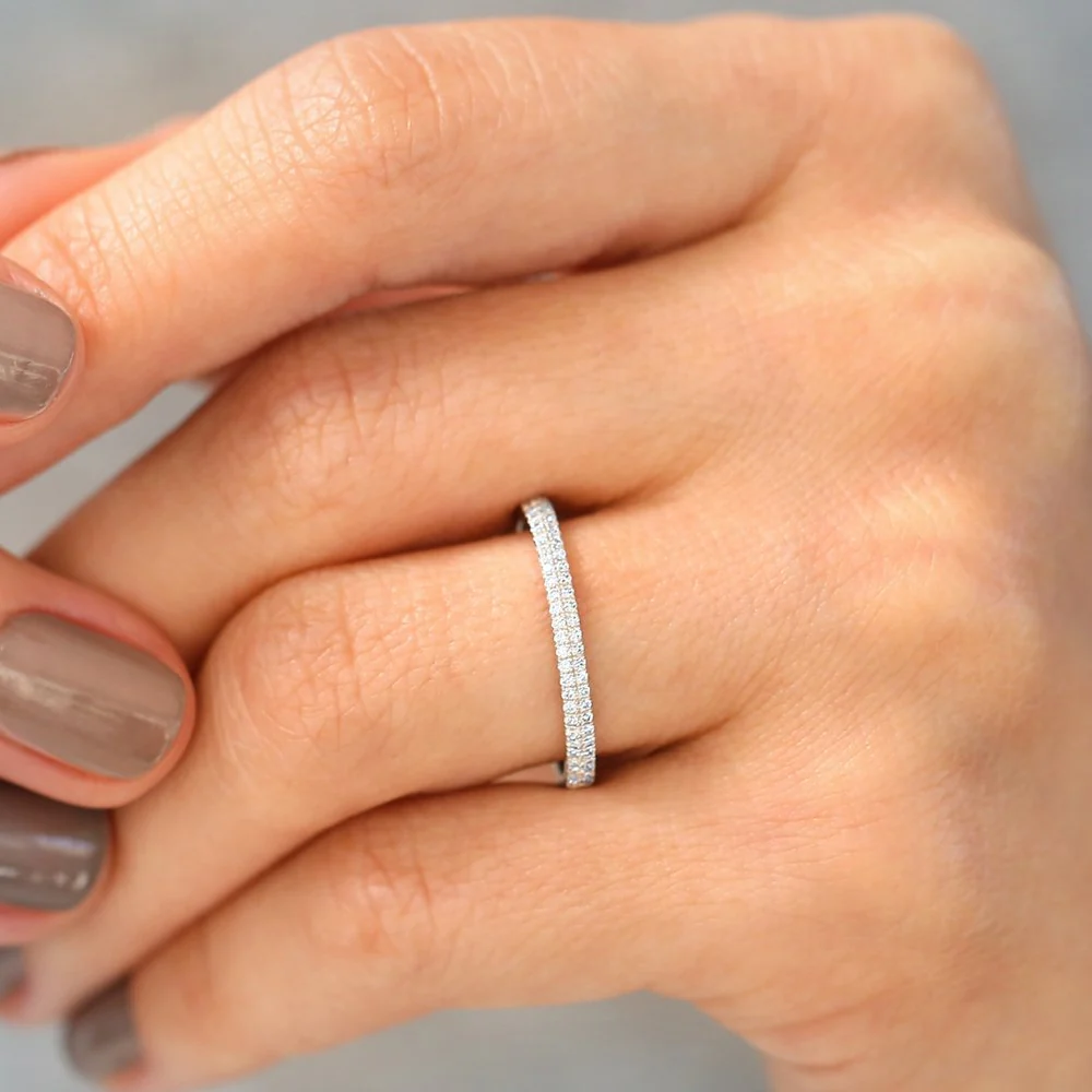 14K Double Row Micro Pave Diamond Ring - Image 3