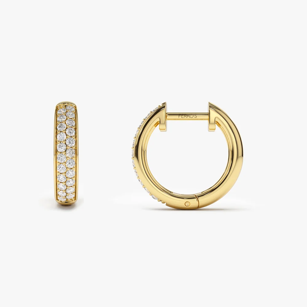 14k Double Row Micro Pave Petite Diamond Hoops - Image 6