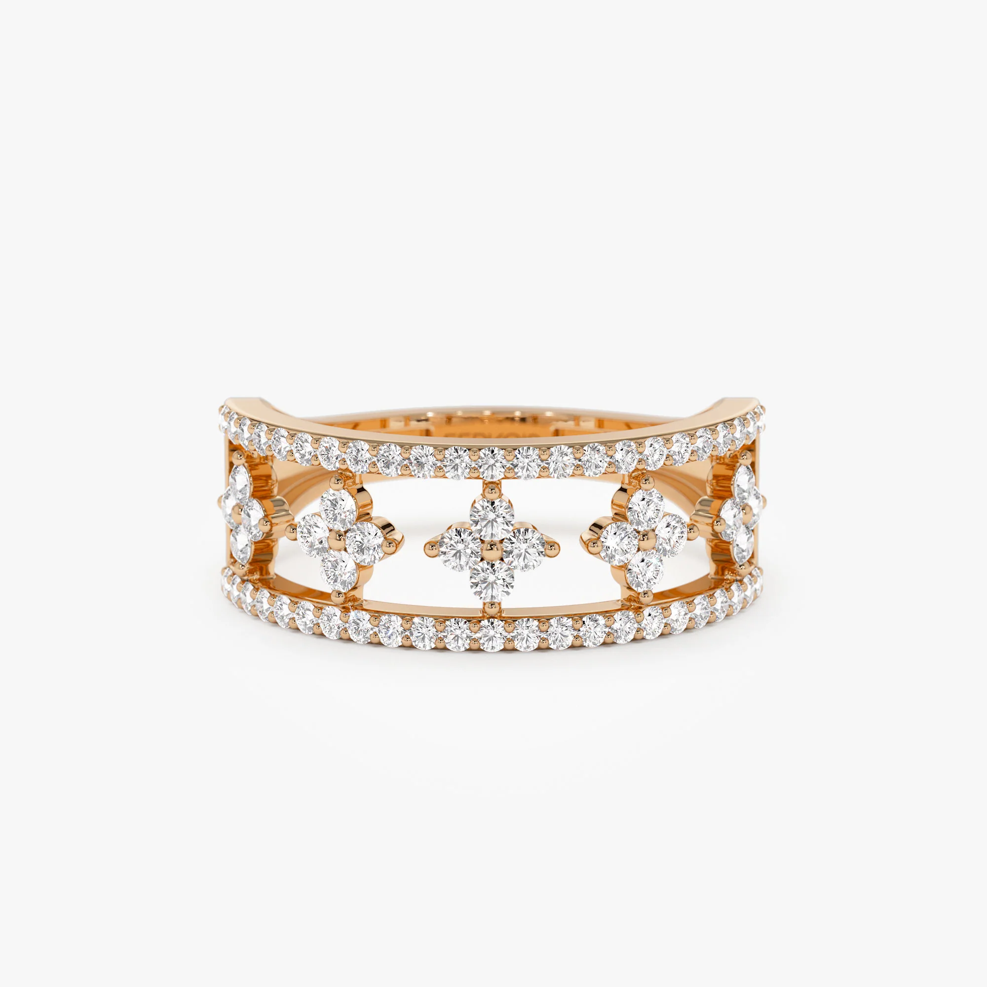 14k Double Row Pave Diamond Ring w/ Diamond Cluster Accents - Image 8