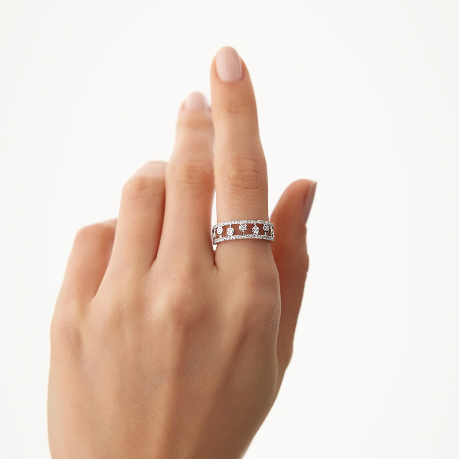 14k Double Row Pave Ring w/ Floating Diamonds - Image 5