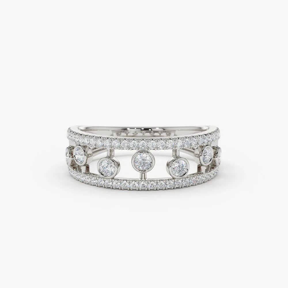 14k Double Row Pave Ring w/ Floating Diamonds - Image 7