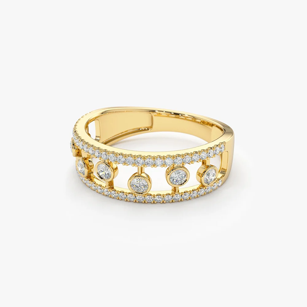14k Double Row Pave Ring w/ Floating Diamonds - Image 8