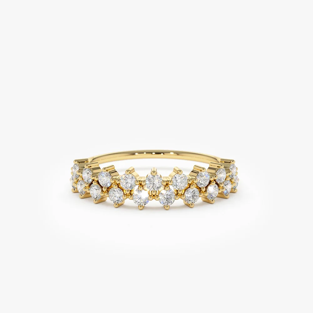 14K Double Row Prong Setting Diamond Wedding Band