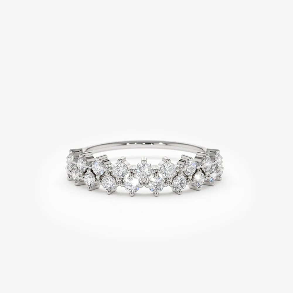 14K Double Row Prong Setting Diamond Wedding Band - Image 6