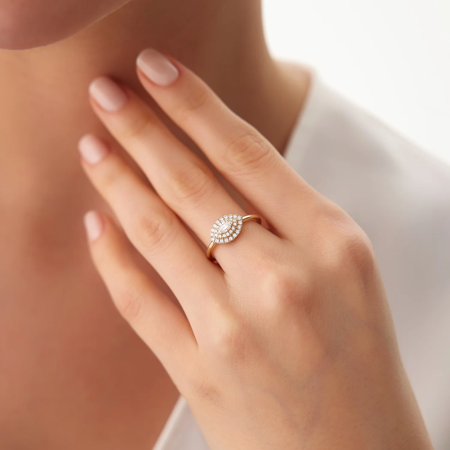 14k East to West Double Halo Marquise Diamond Ring - Image 3
