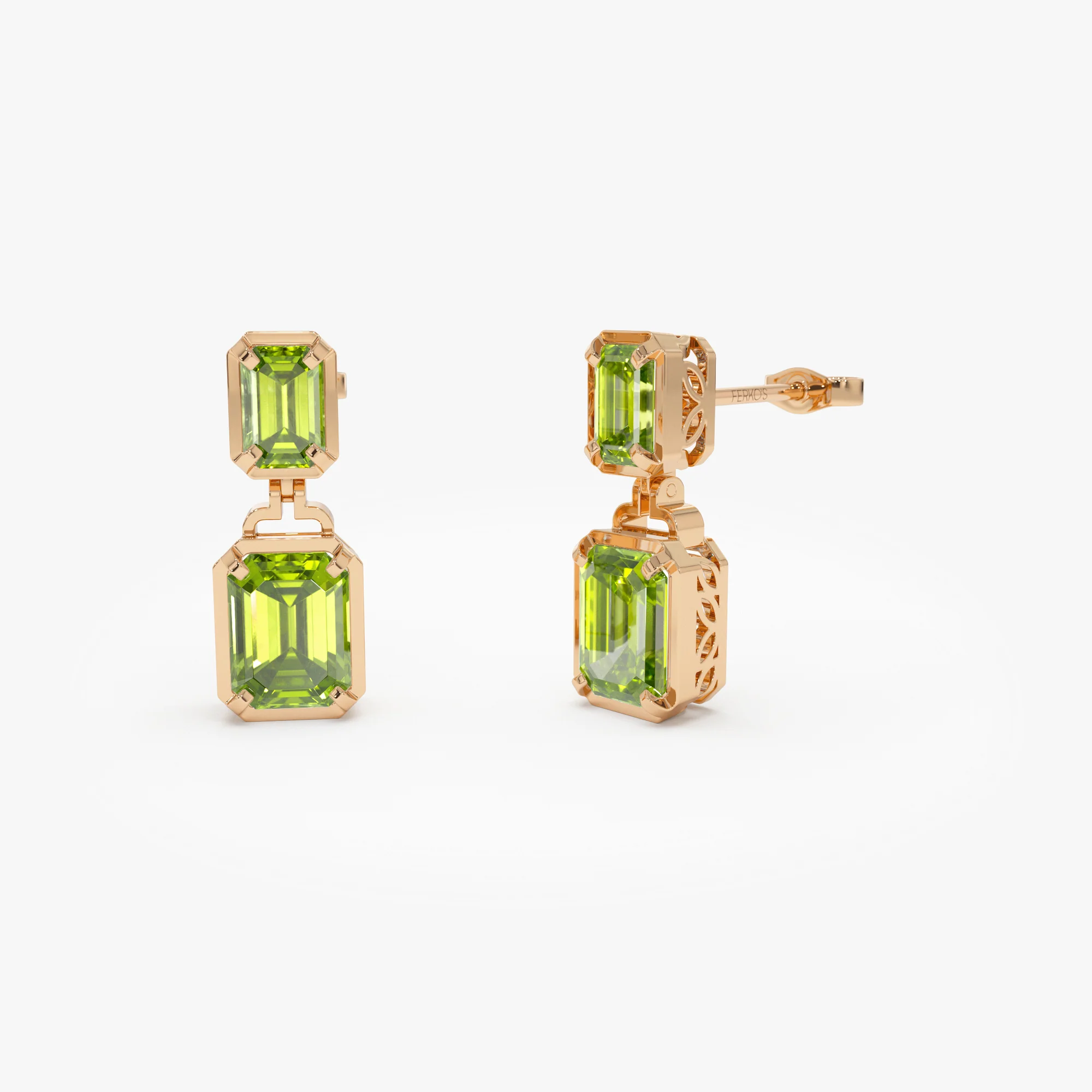 14K Emerald Peridot Dangle Drop Earrings - Image 6